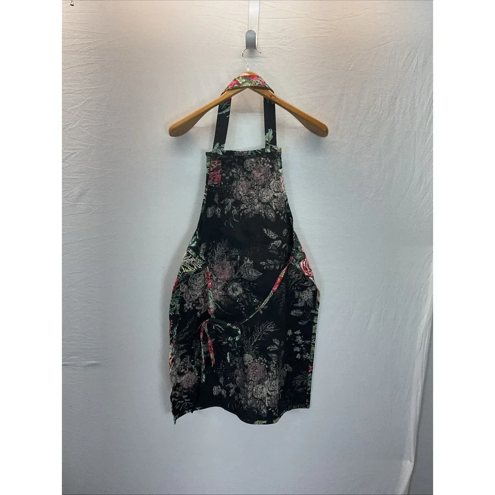 Gorgeous APRIL CORNELL APRON BLACK Red FLOWERS 31 X‎ 30 ALL COTTON
